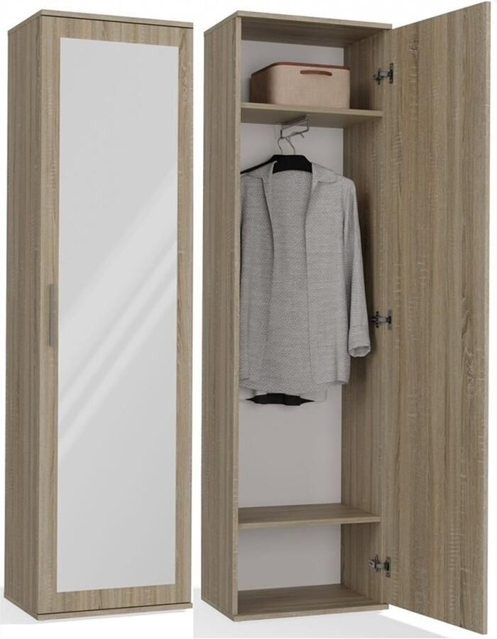 Maxy-shop Halkast licht eiken met spiegel hanggedeelte legplank halmeubel