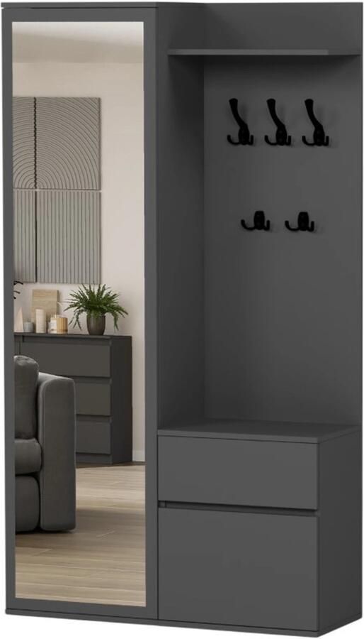 Maxy-shop Halkast Met Kapstok en spiegel antraciet