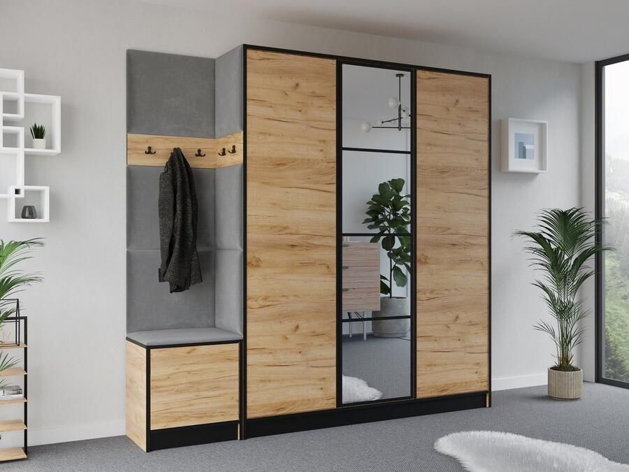 Maxy-shop Halmeubel Girona met Kapstok en spiegel Eiken Grijs