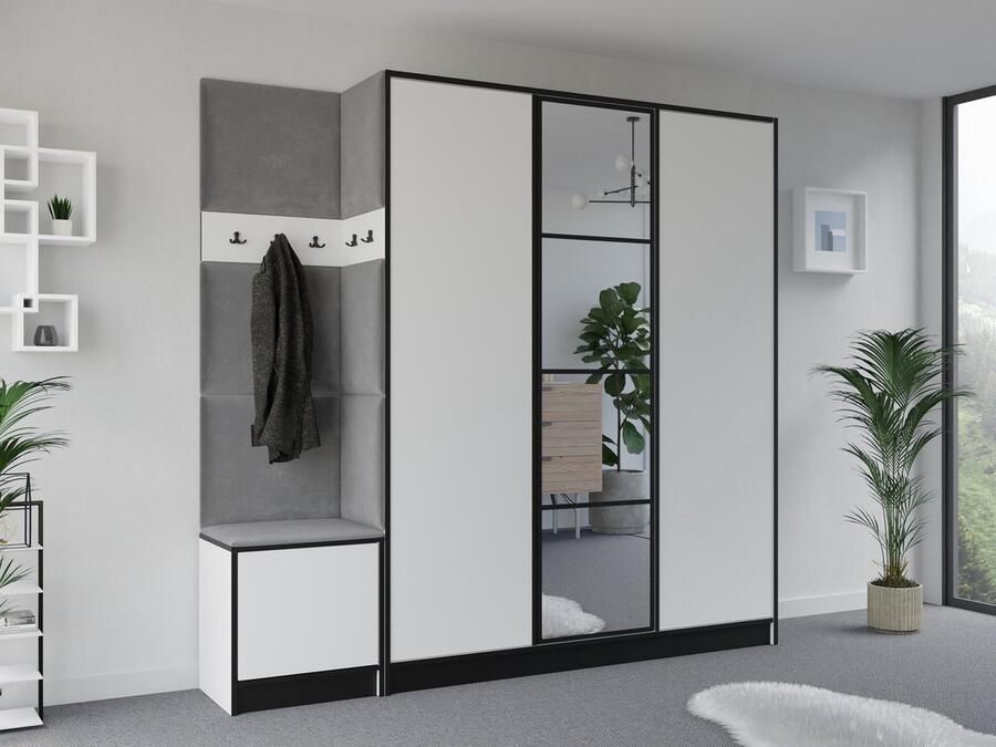 Maxy-shop Halmeubel Girona met Kapstok en spiegel Wit Zwart