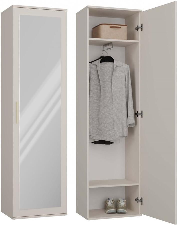 Maxy-shop Halmeubel Hal kast creme met spiegel hanggedeelte legplank