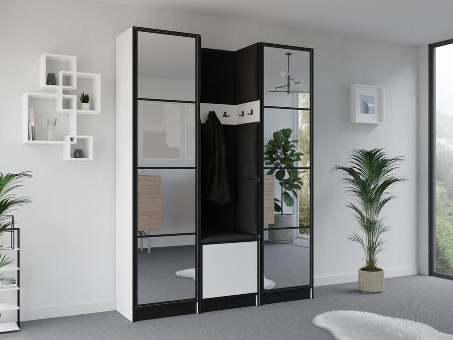 Maxy-shop Halmeubel met Kapstok en 2 spiegels Wit Grijs