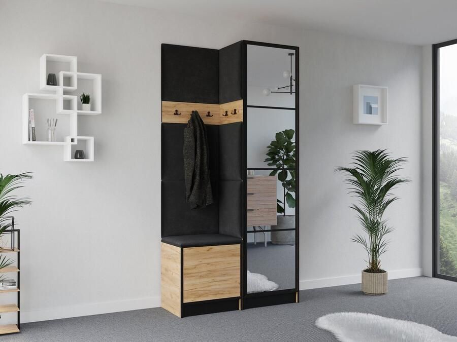 Maxy-shop Halmeubel met Kapstok en Spiegel Wit Grijs