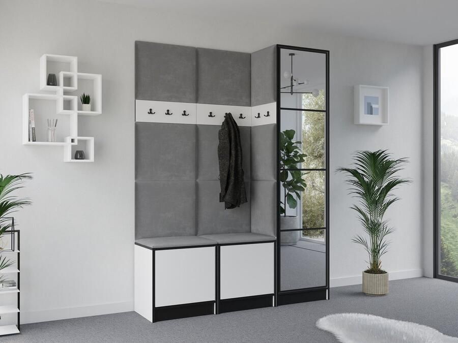 Maxy-shop Halmeubel Murcia met Kapstok en spiegel Wit Grijs