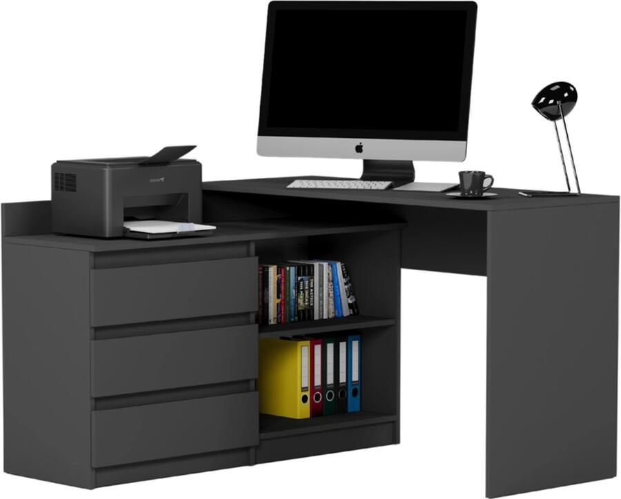 Maxy-shop Hoekbureau antraciet met 3 lades Antraciet