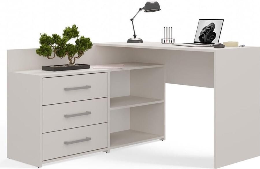 Maxy-shop Hoekbureau Lades Creme Bureau-Opbergruimte-Computerbureau