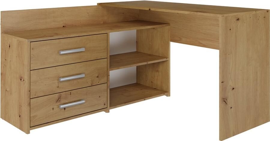 Maxy-shop Hoekbureau met Lades eiken- Bureau-Opbergruimte-Computerbureau-Lades