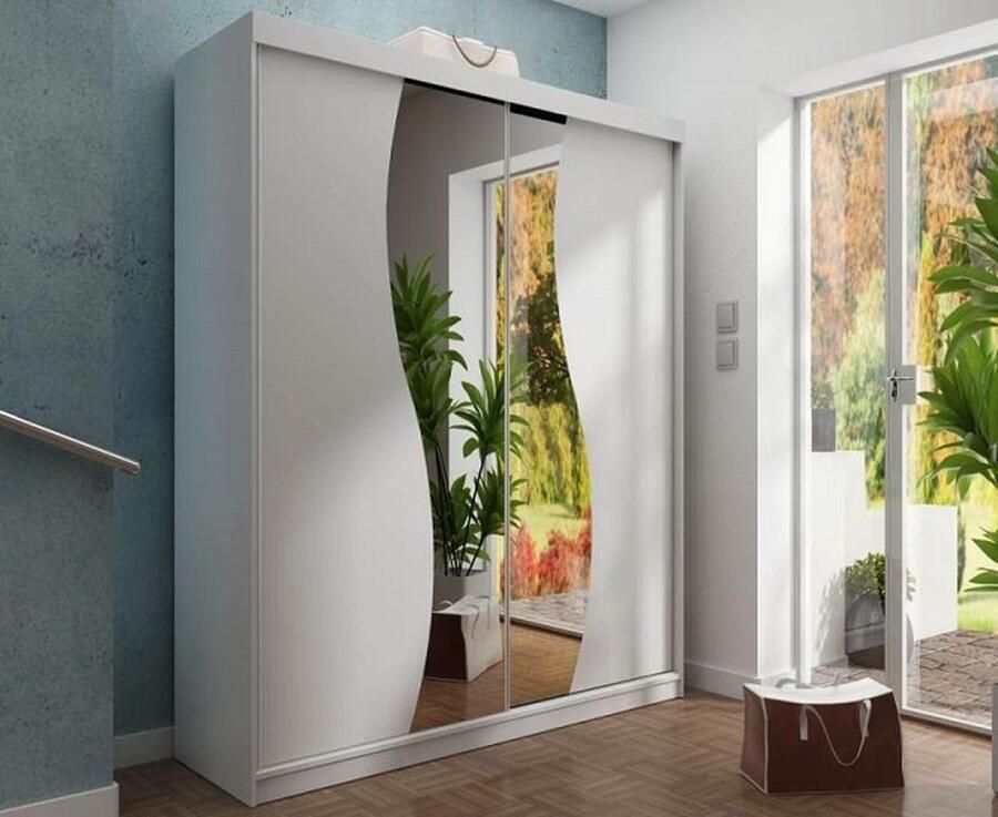 Maxy-shop Kledingkast met spiegel Wit 150 cm