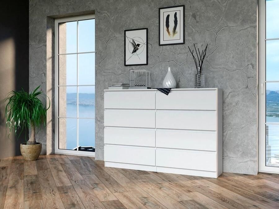 Maxy-shop Ladekast 140 cm 8 lades Wit