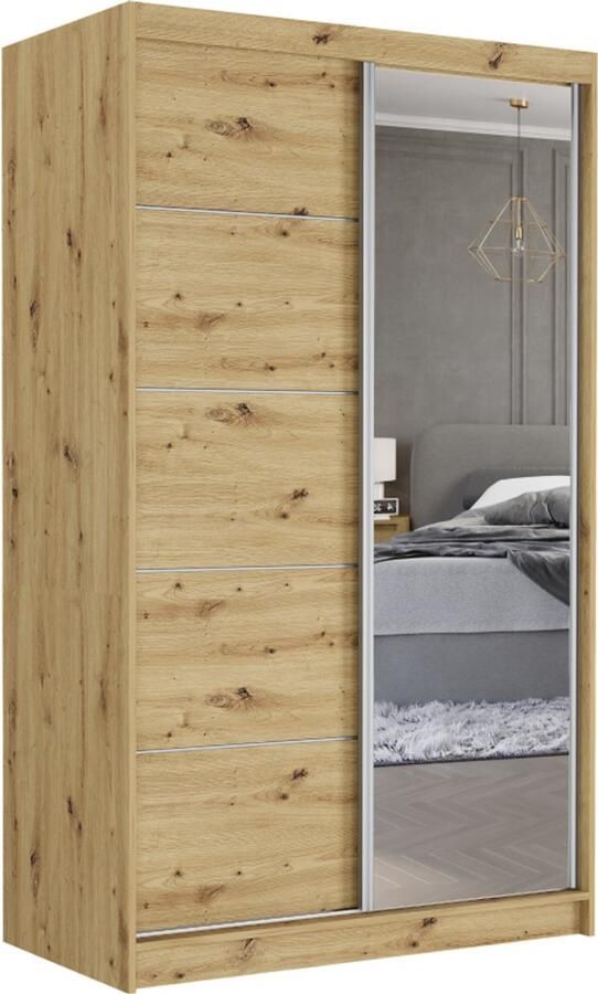 Maxy-shop Schuifdeurkast met spiegel eiken 120 x 218 x 60 cm