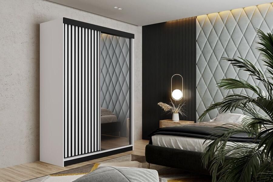 Maxy-shop Schuifdeurkast met spiegel malani 167 cm Wit zwart