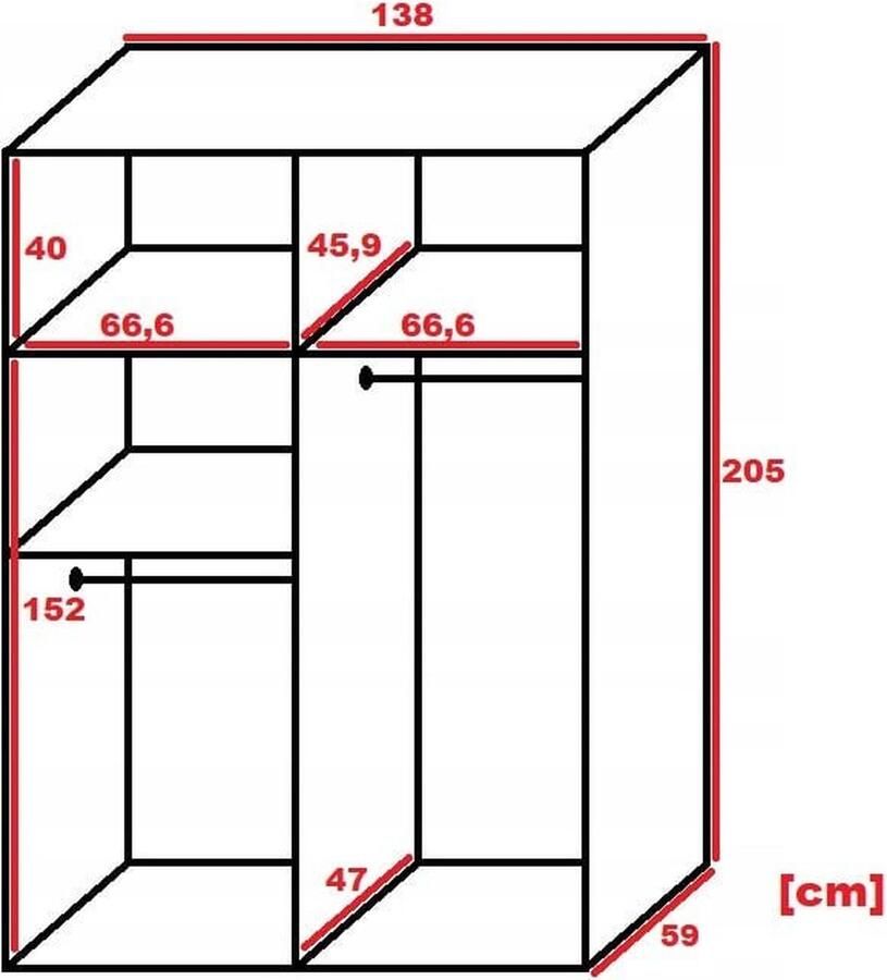 Maxy-shop Schuifdeurkast met spiegel malani 138 cm Eiken Zwart