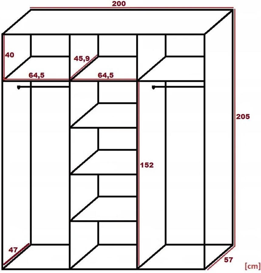 Maxy-shop Schuifdeurkast met spiegel malani 200 cm Zwart Eiken