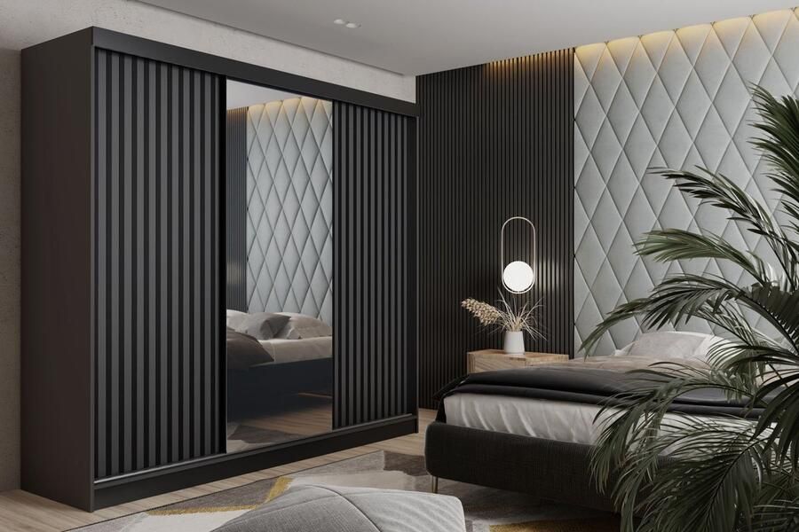 Maxy-shop Schuifdeurkast met spiegel malani 200 cm Zwart