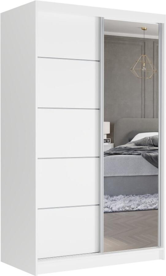 Maxy-shop Schuifdeurkast met spiegel wit 120 x 218 x 60 cm