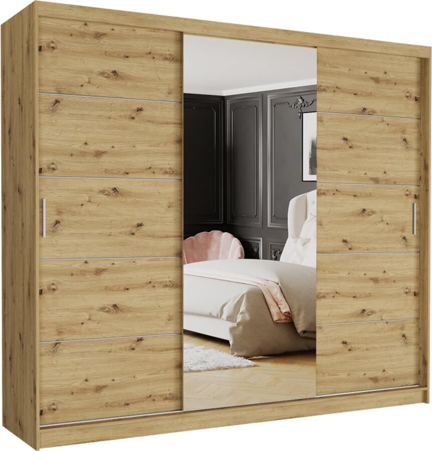 Maxy-shop Schuifdeurkast norvio met spiegel eiken 250 x 218 x 60 cm