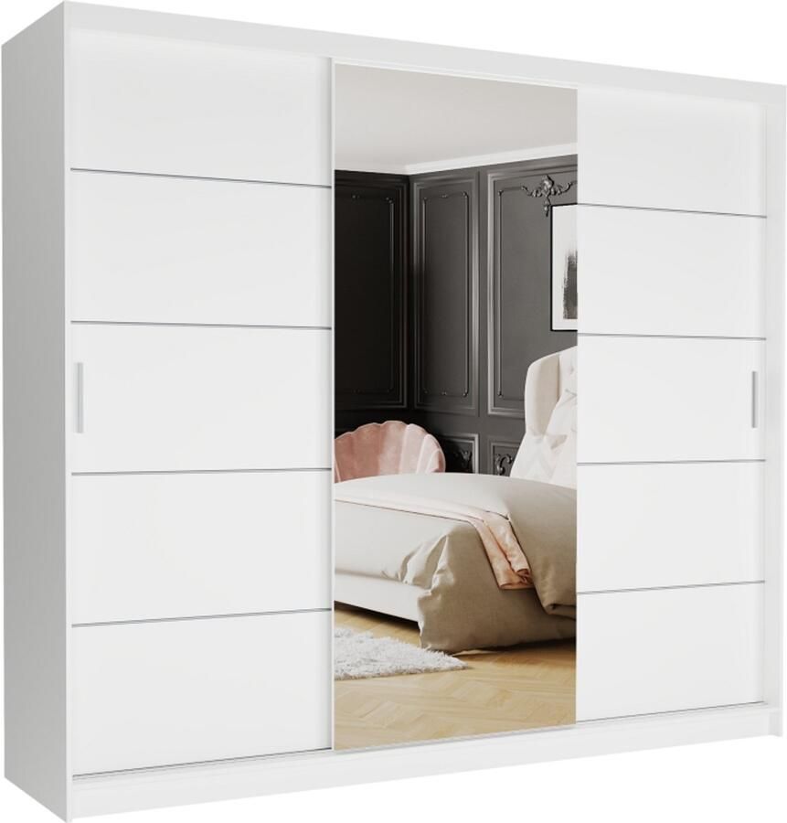 Maxy-shop Schuifdeurkast norvio met spiegel wit 250 x 218 x 60 cm