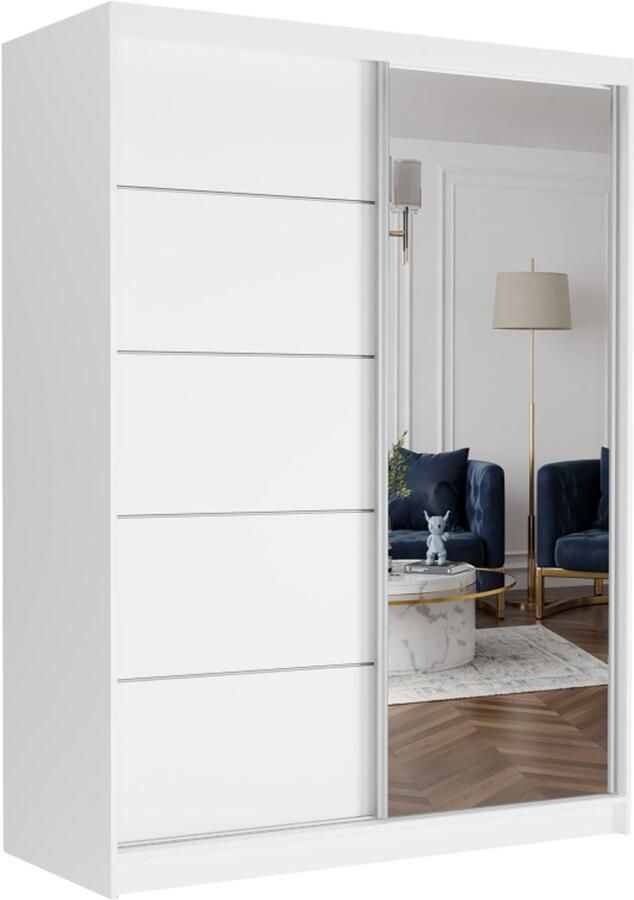 Maxy-shop Schuifdeurkast rivano met spiegel wit 150 x 200 x 60 cm