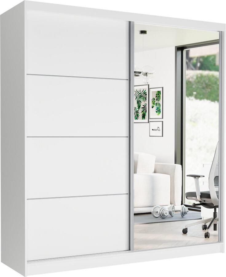 Maxy-shop Schuifdeurkast tivaro met spiegel wit 200 x 218 x 60 cm