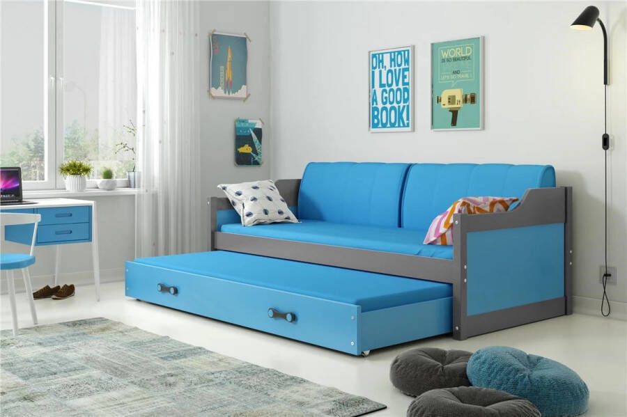 Maxy-shop slaapbank David 80 x 190 2 laags incl matras Antraciet blauw