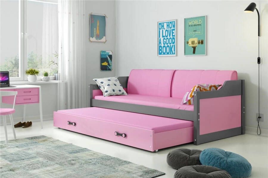 Maxy-shop slaapbank David 80 x 190 2 laags incl matras Antraciet roze