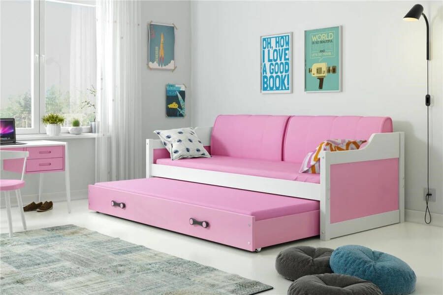 Maxy-shop slaapbank David 80 x 190 2 laags incl matras Wit roze
