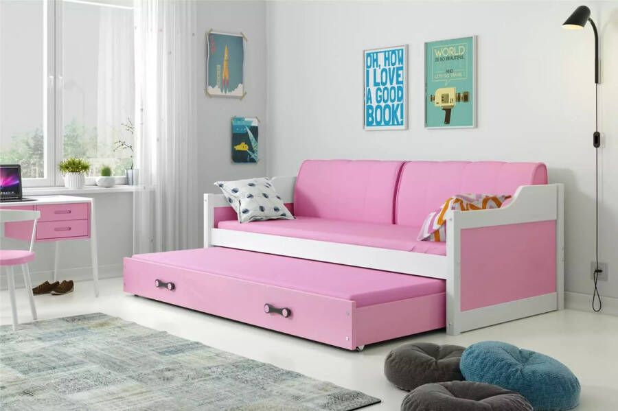 Maxy-shop slaapbank David 90 x 200 2 laags incl matras Wit roze