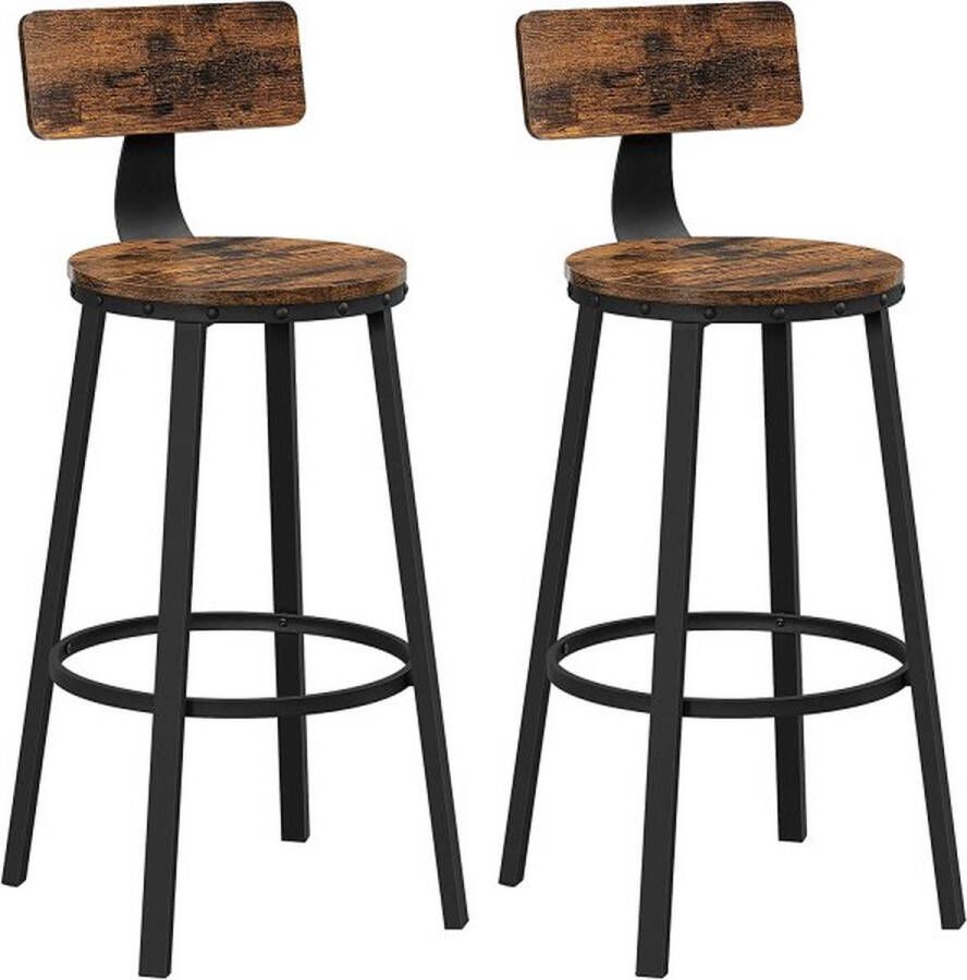 Songmics VASAGLE Barkruk 2-delige set barstoelen keukenstoelen met stevig metalen frame zithoogte 73 cm eenvoudige montage industrieel design vintage bruin-zwart LBC026B01V1