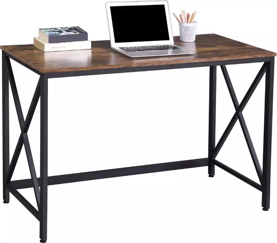 MAZAZU MIRA Home Bureau Computertafel Hout Metaal Industrieel Bruin zwart 115x60x76