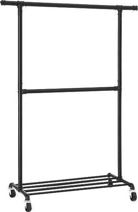 MAZAZU Kledingrek met Wieltjes Duurzaam en Functioneel Zwart Metalen Frame 2 Stangen 130x49x198 cm