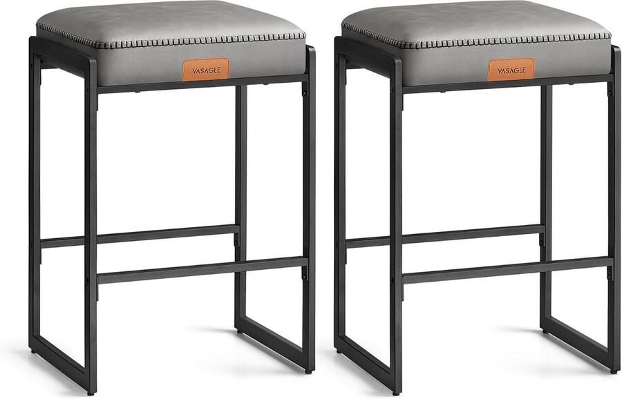 FurnStar Barkruk set van 2 Barstoel Keukenstoel Kunstleer met naden Mid-Century moderne stijl 66 cm hoog Huisbar en eetkamer Eenvoudige montage Duifgrijs LBC086G01