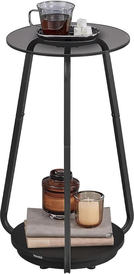 MAZAZU Bijzettafel Glasplaat Rond Leigrijs 30x30x55