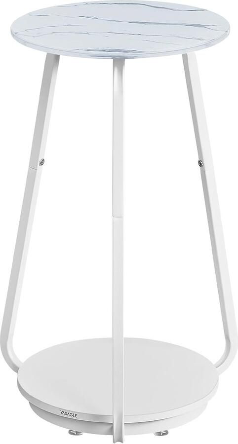 MAZAZU Bijzettafel Glasplaat Rond Marmerwit 30x30x55