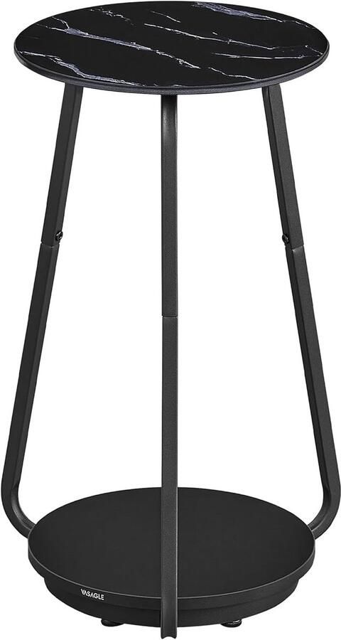 MAZAZU Bijzettafel Glasplaat Rond Marmerzwart 30x30x55