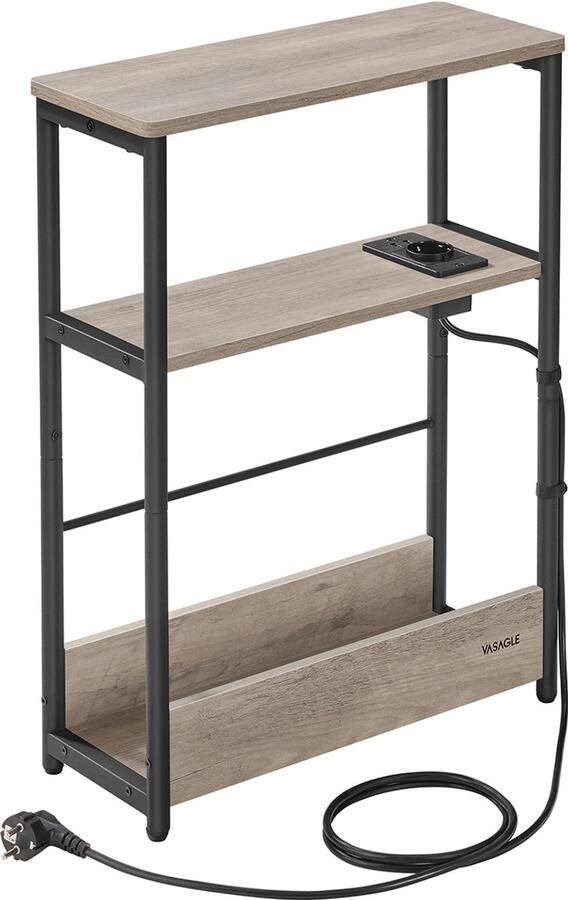 MAZAZU Bijzettafel Met stekkerdoos 3 Niveaus Grijs 45x18x58