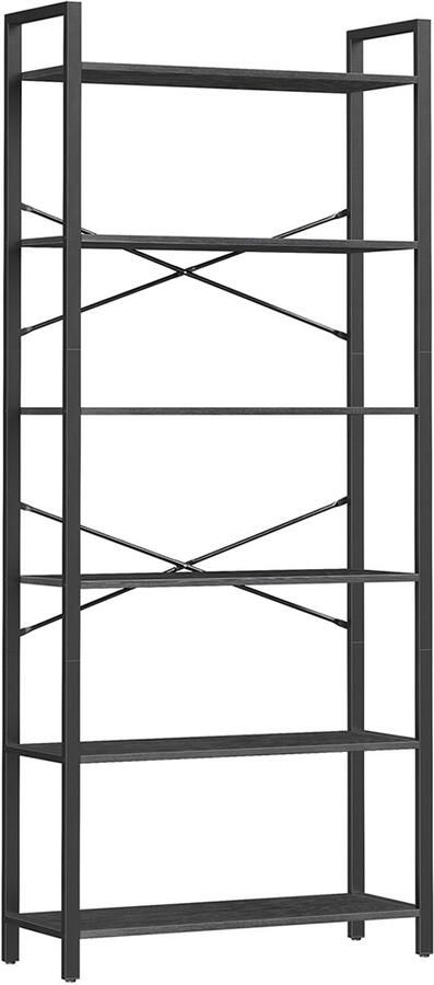 MAZAZU Boekenkast 6 laags Zwart 30x80x186