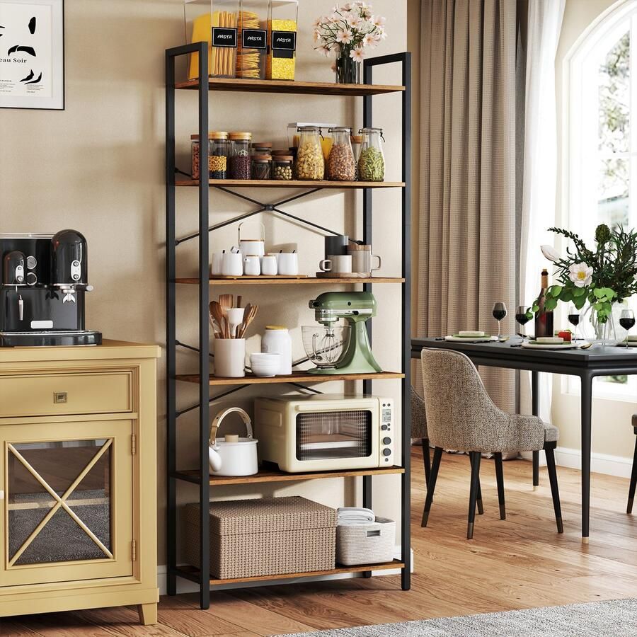 MAZAZU Boekenkast Opslagrek 6 Planken Bruin en Zwart 80x30x186 - Foto 2