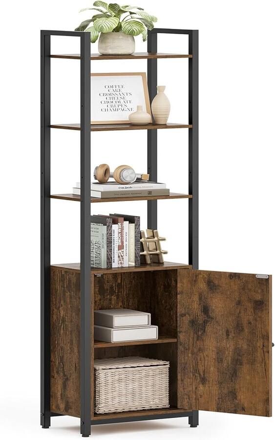 MAZAZU Boekenkast Rek met Deuren Bruin en Zwart 24x40x159 5