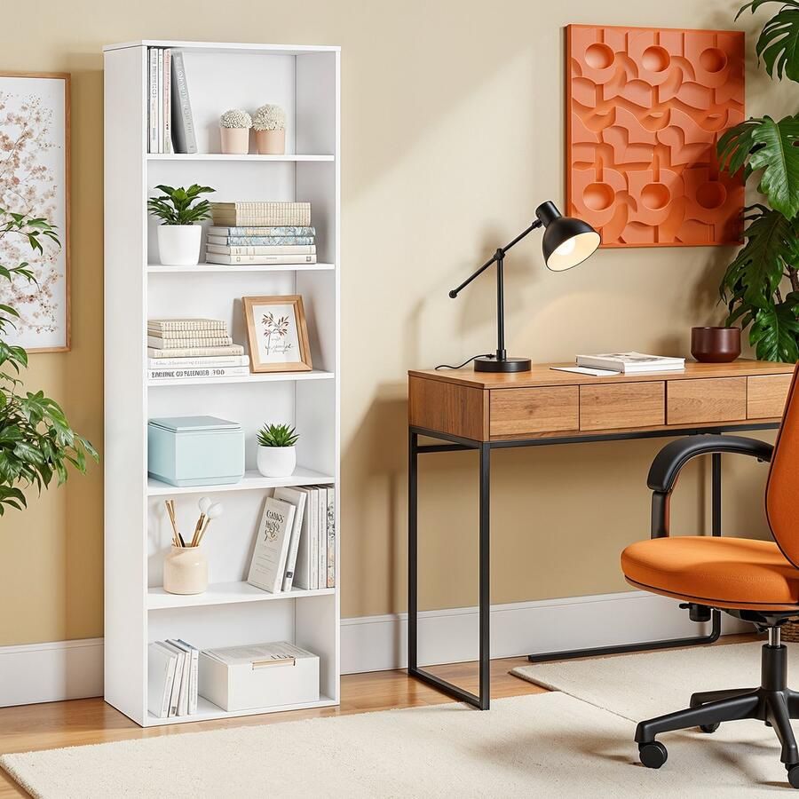 MAZAZU Boekenkast Wit 6 planken Slaapkamer- Kantoor Woonkamer Studiekamer 24x60x178.5