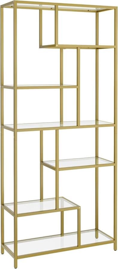 MAZAZU Boekenplank Boekenkast 6 Niveaus Goud 30x80x180