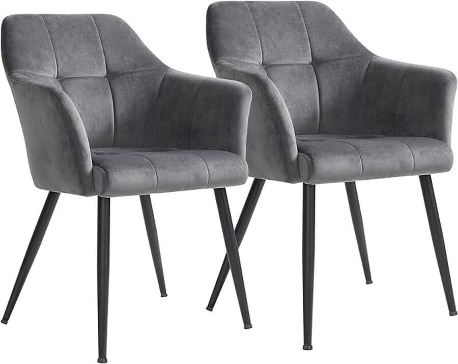 MAZAZU Eetkamerstoelen Set van 2 Grijs Zwarte poten 61x60x86 5