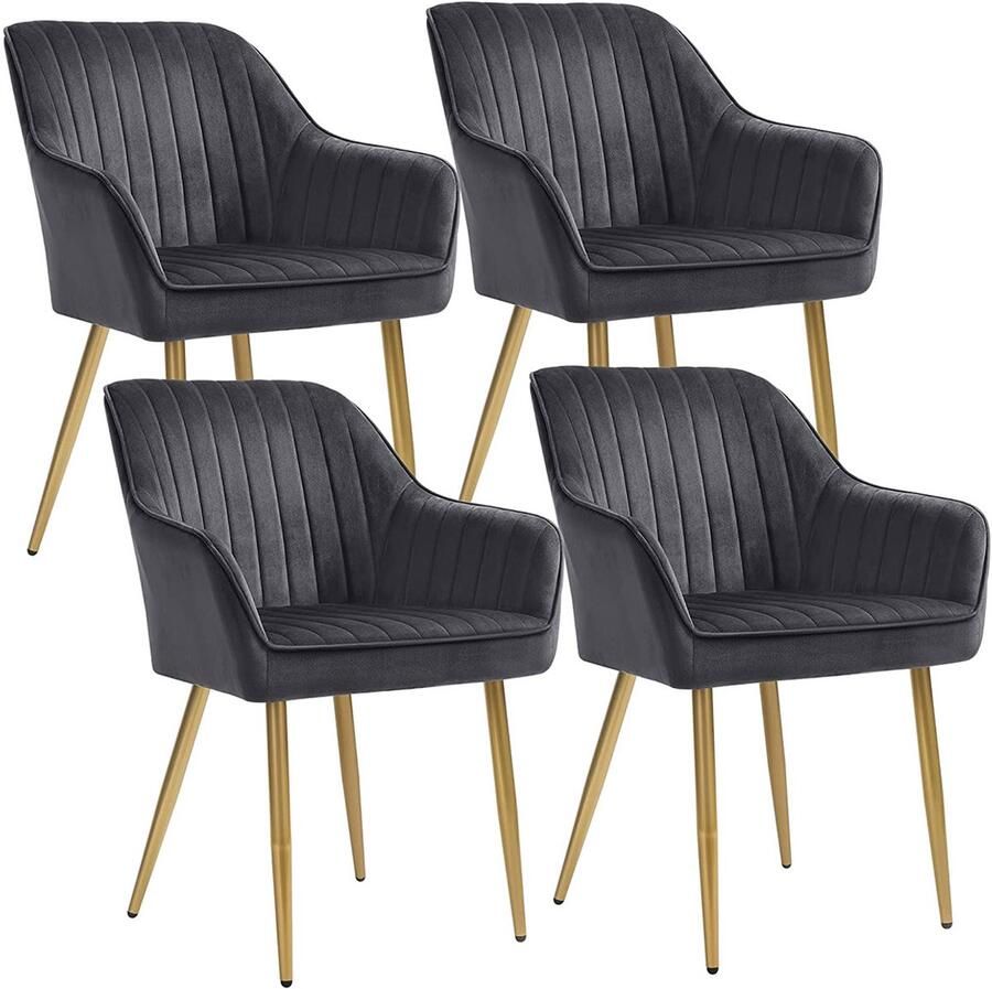 MAZAZU Eetkamerstoelen Set van 4 Grijs Gouden poten 62.5x60x85