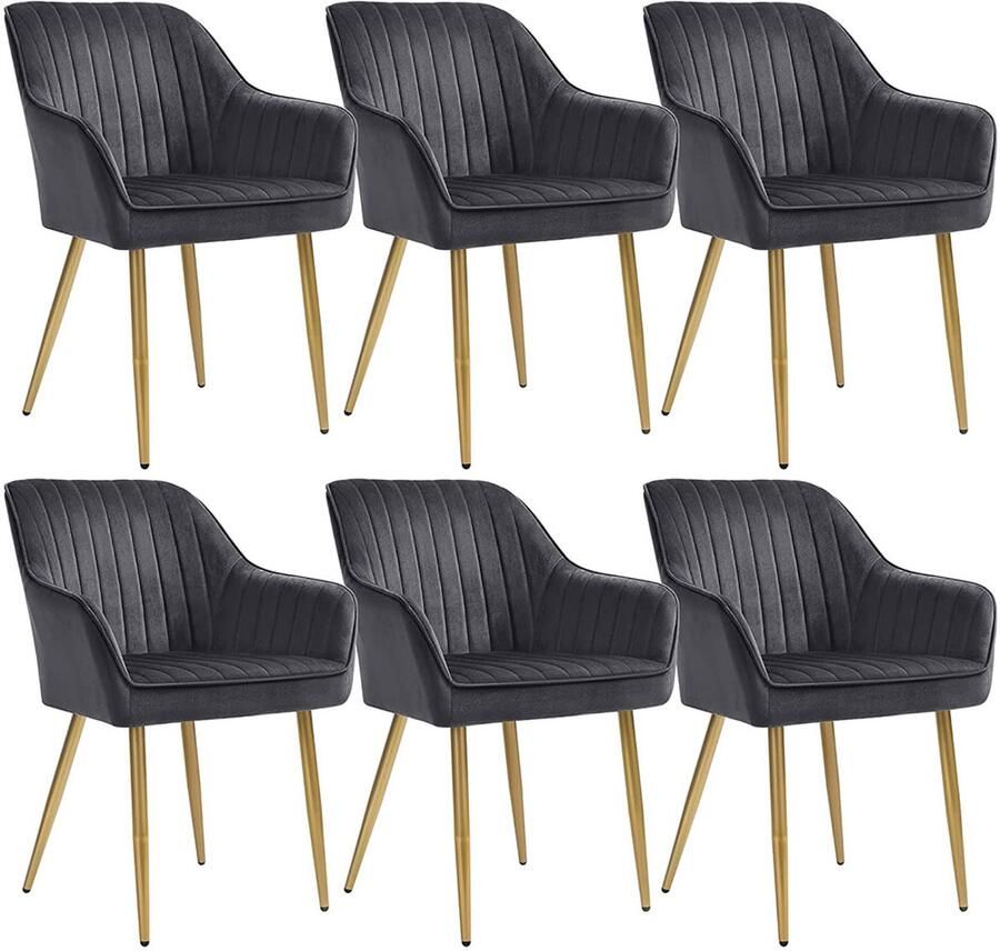 MAZAZU Eetkamerstoelen Set van 6 Grijs Gouden poten 62.5x60x85