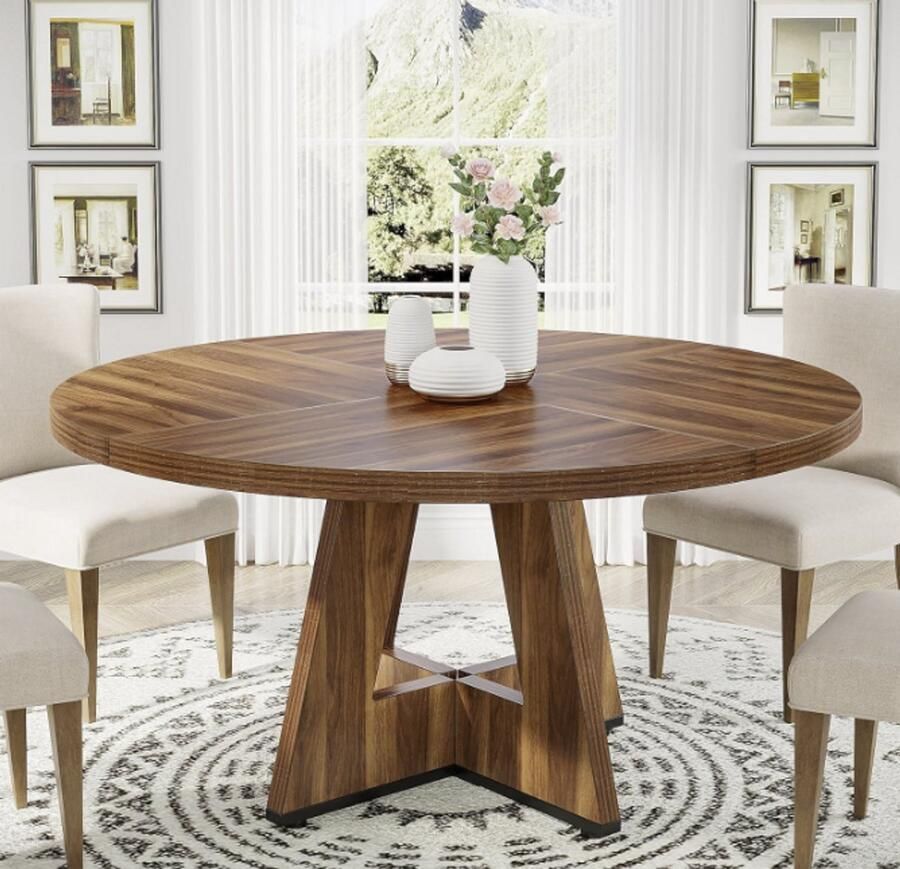 MAZAZU Eettafel – Industrieel Design – Rond Tafelblad – Zwart Houtkleur – 120x120x75 cm