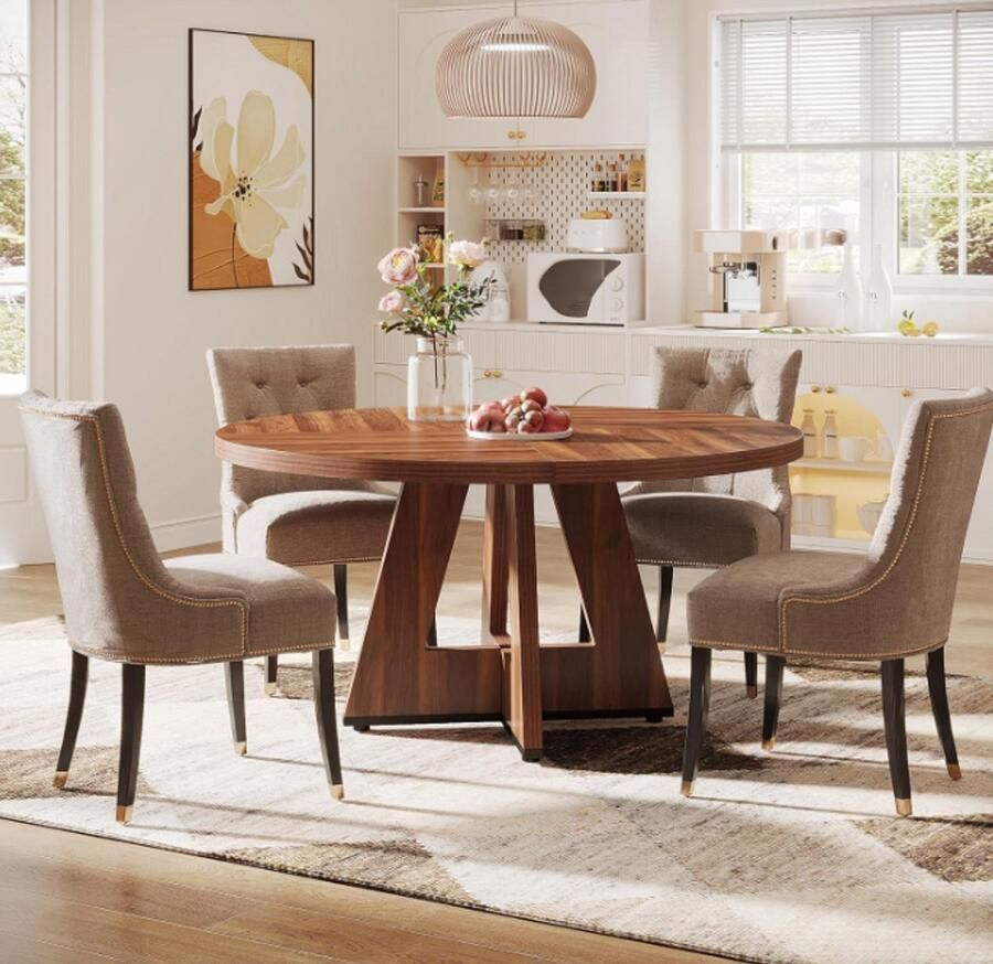 MAZAZU Eettafel – Industrieel Design – Rond Tafelblad – Zwart Houtkleur – 120x120x75 cm - Foto 2