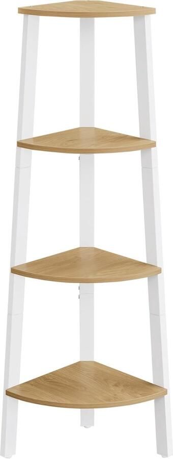 Vasagle Hoekplank 4-laags boekenkast ladderplank opbergplank plantenplank voor woonkamer industrieel ontwerp met stalen frame natuurlijk eiken-mat wit