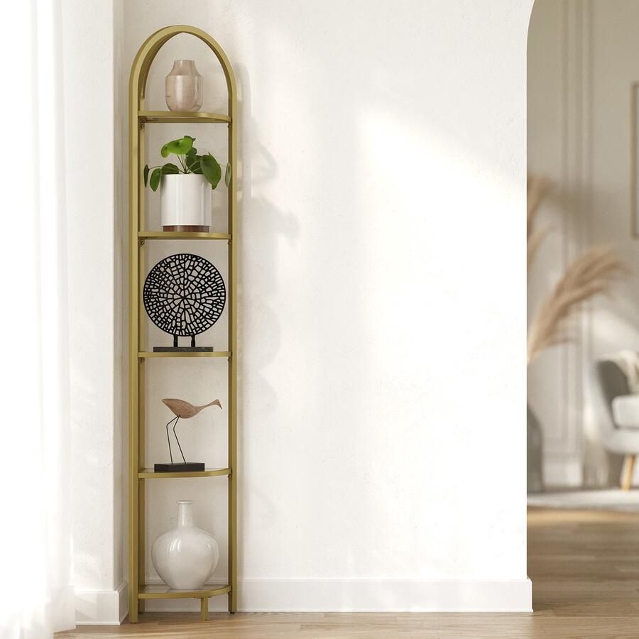 MAZAZU Hoekplank Opbergplank Goud Glas 5 Verdiepingen