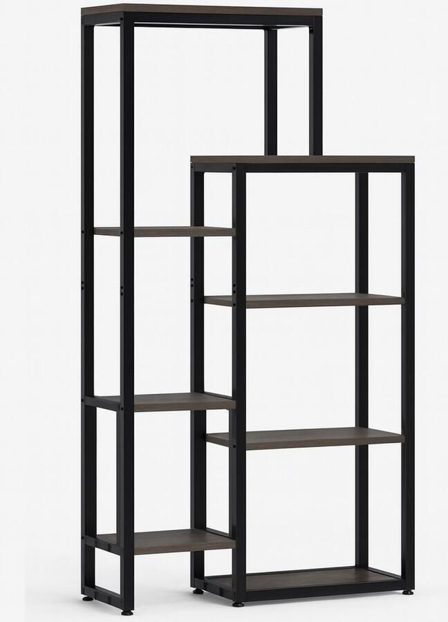 MAZAZU Industriële Opbergkast Hoge Stellingkast Houtlook & Zwart Frame 80x30x175cm