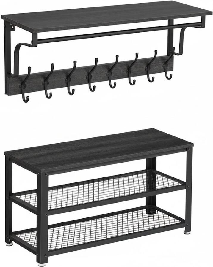 MIRA Home Schoenenbank en Wandplank Schoenenkast Schoenenrek Wandrek Industrieel 88x30x45 - Foto 4