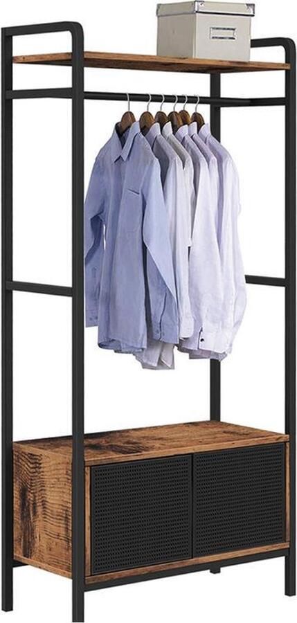 MAZAZU Kapstok met Schoenenkast en Hoedenplank Kledingkast Industrieel Design voor Hal en Gang Metalen en Houten Kapstok 80x40x180 cm